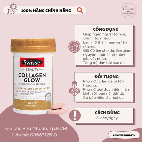 [SWISSE] Viên uống bổ sung Collagen Glow 60 viên