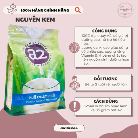 [A2] Sữa bột nguyên kem A2 Úc 1kg