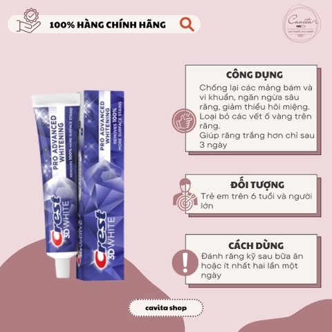 [CREST] Kem đánh răng Crest 3D White Advanced Tripple Whitening