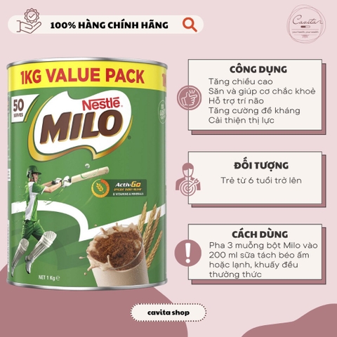 [NESTLE] Sữa Milo Úc bột 1 kg