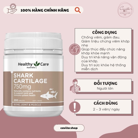 [HEALTHY CARE] Viên uống Sụn Cá Mập Shark Cartilage 750mg 200 viên
