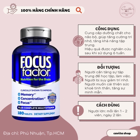 [FOCUS FACTOR] Viên uống tăng cường trí nhớ và khả năng tập trung 180 viên