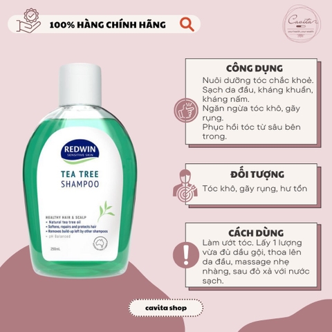 [REDWIN] Dầu gội chiết xuất tràm trà phục hồi tóc, giảm gãy rụng Tea Tree 250ml