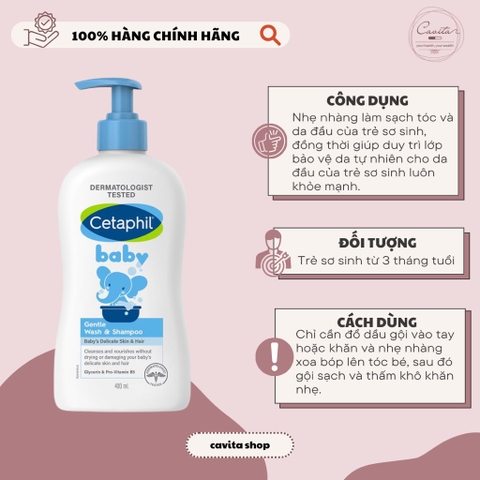 [CETAPHIL] Sữa tắm gội dịu lành cho bé Cetaphil Baby Gentle Wash & Shampoo 400ml