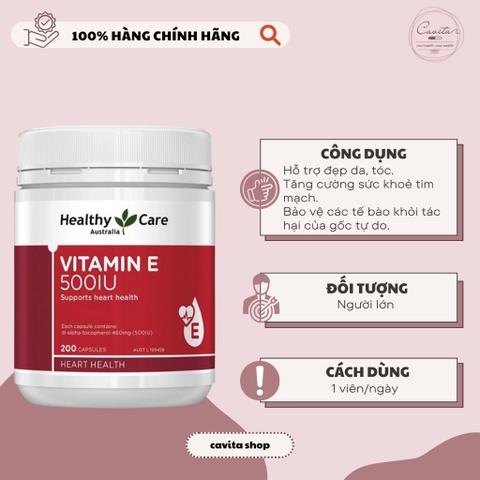[HEALTHY CARE] Viên uống bổ sung Vitamin E 500IU 200 viên