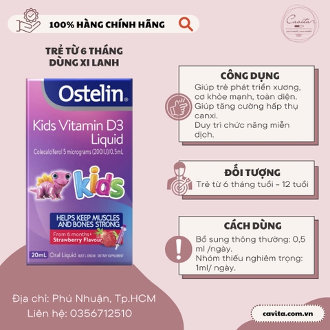 [OSTELIN] Vitamin D3 dạng nước cho bé từ 6 tháng 20ml - Kids Vitamin D3 Liquid