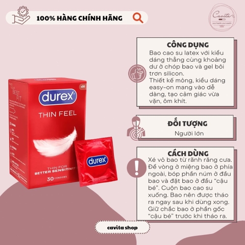 [DUREX] Bao cao su siêu mỏng 30 cái Thin Feel Condoms