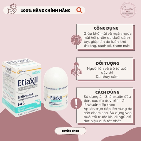 Lăn khử mùi Etiaxil giúp khử mùi hôi dưới cánh tay cho da nhạy cảm chai 15ml