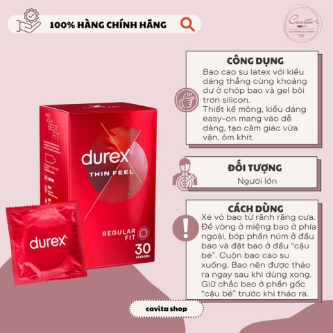 [DUREX] Bao cao su siêu mỏng 30 cái Thin Feel Condoms
