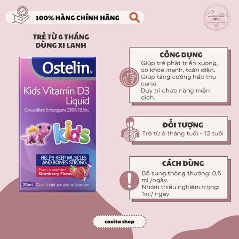[OSTELIN] Vitamin D3 dạng nước cho bé từ 6 tháng 20ml - Kids Vitamin D3 Liquid
