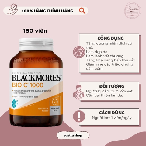 [BLACKMORES] Viên uống bổ sung vitamin C - Bio C 1000 150 viên