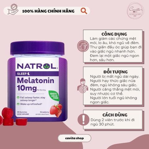 [NATROL] Kẹo hỗ trợ giấc ngủ ngon Melatonin 10mg 90 viên mẫu cũ