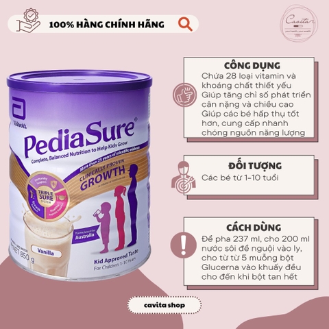 [ABBOTT] Sữa tăng chiều cao PediaSure vị Vanila 850 gram