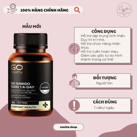 [GO HEALTHY] Viên hoạt huyết dưỡng não Ginkgo 9000+ 60 viên