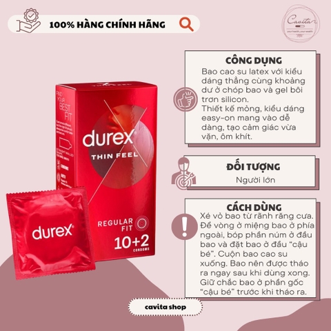 [DUREX] Bao cao su siêu mỏng 10 cái Thin Feel Condoms