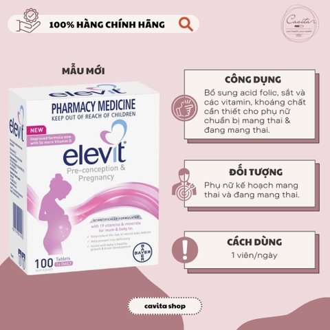 [BAYER] Viên uống Elevit bổ sung vitamin tổng hợp mẹ bầu 100 viên - Pre-conception & Pregnancy Multivitamin