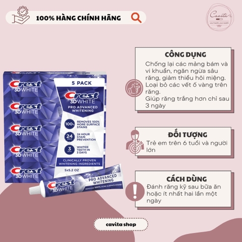 [CREST] Kem đánh răng Crest 3D White Advanced Tripple Whitening