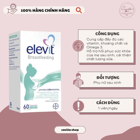 [BAYER] Viên uống Elevit bổ sung vitamin tổng hợp mẹ sau sinh 60 viên - Breastfeeding Multivitamin