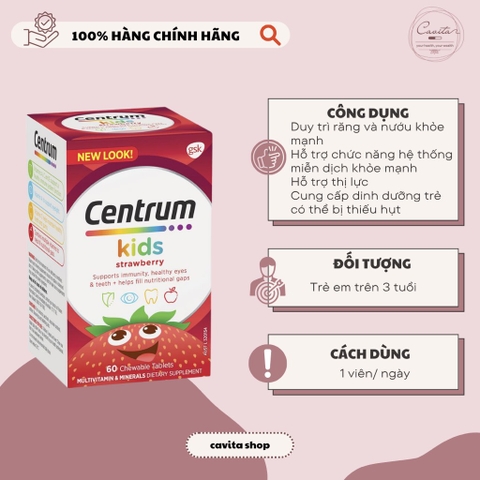 [CENTRUM] Kẹo bổ sung vitamin tổng hợp vị dâu 60 viên