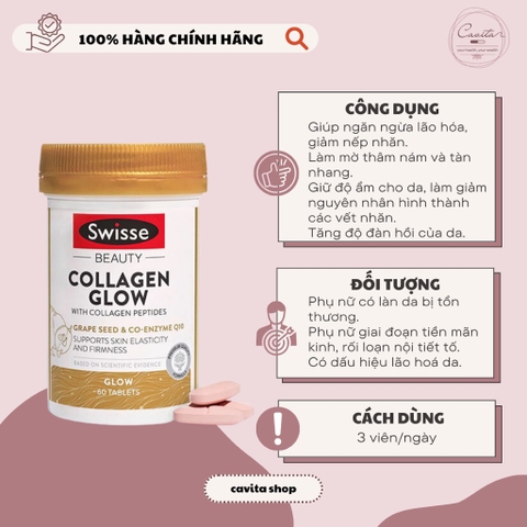 [SWISSE] Viên uống bổ sung Collagen Glow 60 viên
