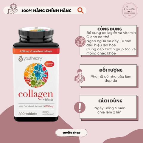 [YOUTHEORY] Viên uống Collagen Type 1 2 & 3 390 viên