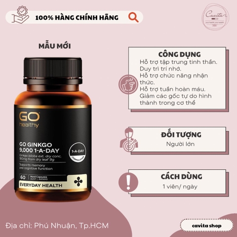 [GO HEALTHY] Viên hoạt huyết dưỡng não Ginkgo 9000+ 60 viên