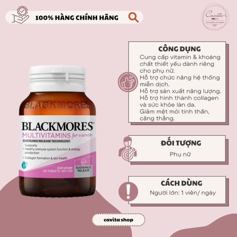 [BLACKMORES] Viên Vitamin Tổng Hợp cho Nữ Multivitamins for Women 60 viên