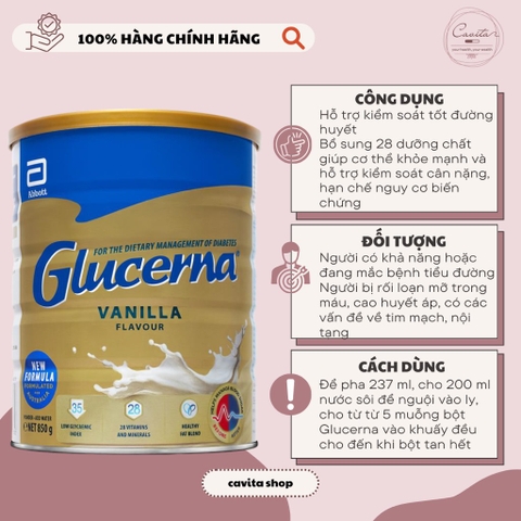 [ABBOTT] Sữa Glucerna dành cho người tiểu đường vị Vanila 850 gram