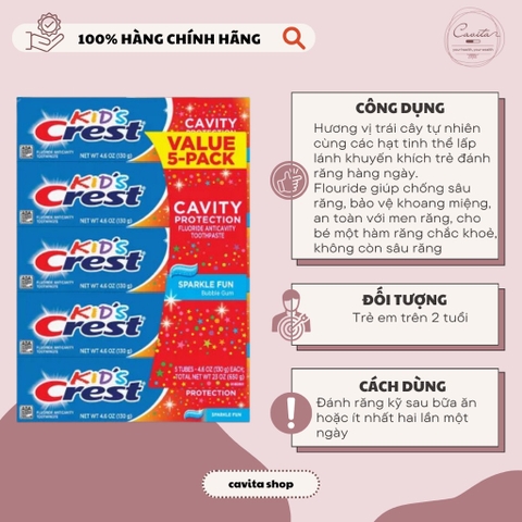 [CREST] Kem đánh răng cho trẻ Kid's Crest Cavity Protection
