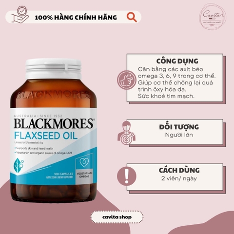 [BLACKMORES] Viên uống tinh dầu hạt lanh Flaxseed Oil 1000mg 100 viên