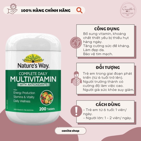 [NATURE'S WAY] Viên vitamin tổng hợp 200 viên Daily Multivitamin