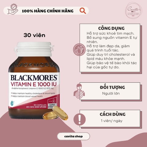 [BLACKMORES] Viên bổ sung Vitamin E tự nhiên 1000IU 30 viên
