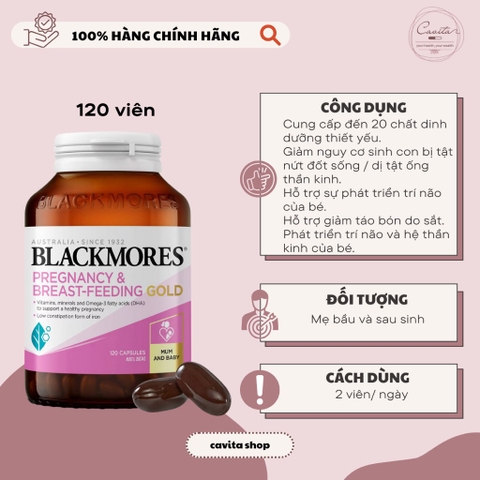 [BLACKMORES] Viên tổng hợp vitamin mẹ bầu và sau sinh Pregnancy and Breastfeeding Gold 120 viên