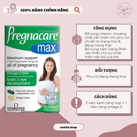 [VITABIOTICS] Viên uống bổ sung Vitamin tổng hợp bầu Pregnacare Max 84 viên