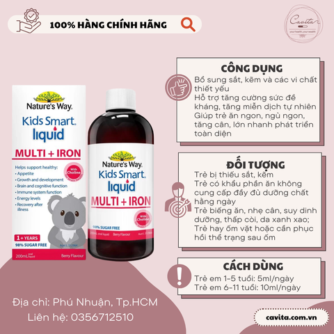 [NATURE'S WAY] Vitamin tổng hợp và sắt dạng nước Kids Smart Liquid Multi + Iron 200ml