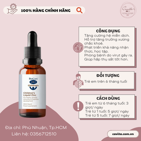 [BIOCARE] Kẽm nước cho bé Children's Liquid Zinc 30ml