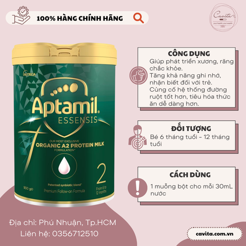 [APTAMIL] Sữa Aptamil Essensis Organic A2 Protein Milk Úc số 1, 2, 3 hộp 900 gram