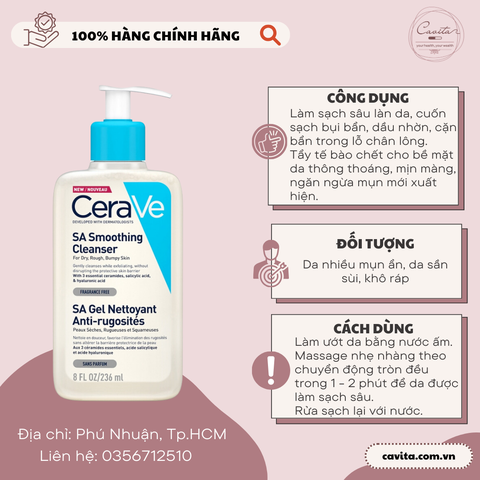 [CERAVE] Sữa rửa mặt SA Smoothing Cleanser 236ml