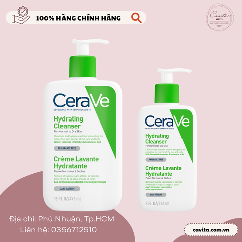 [CERAVE] Sữa rửa mặt CeraVe cho Da Thường đến Da Khô Hydrating Cleanser