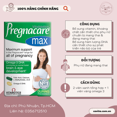 [VITABIOTICS] Viên uống bổ sung Vitamin tổng hợp bầu Pregnacare Max 84 viên