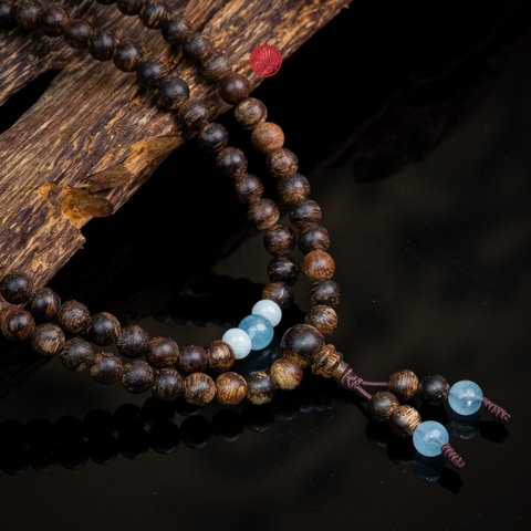 Vòng 108 hạt Trầm Hương chìm nước 6 li hàng cũ mix Ngọc