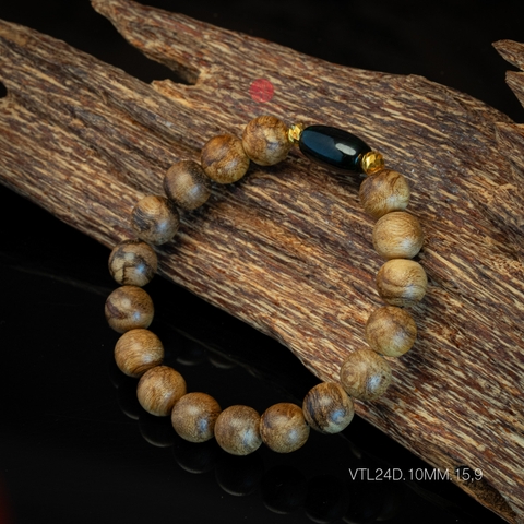 Vòng tay Trầm Hương tròn 10 li cận chìm mix Ngọc Lu Thống