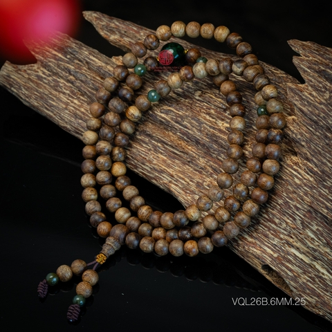 Vòng Trầm Hương 108 hạt 6 li cận chìm mix cẩm thạch