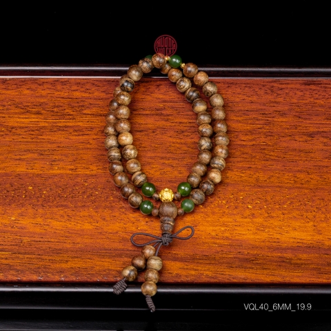 Vòng Trầm Hương quấn 2 vòng 6 li cao cấp mix vàng 24k