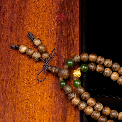 Vòng Trầm Hương quấn 2 vòng 6 li cao cấp mix vàng 24k