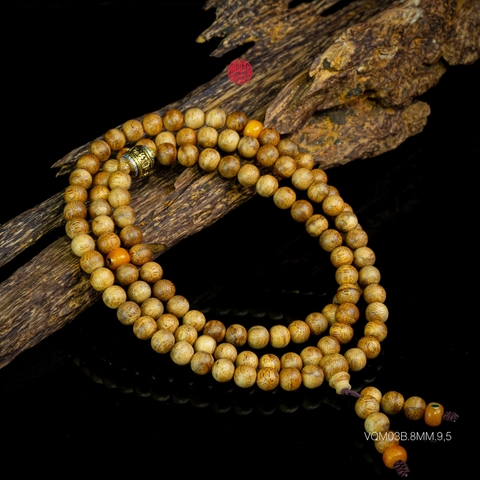 Chuỗi trầm hương 108 hạt 8 li banh mix charm bạc