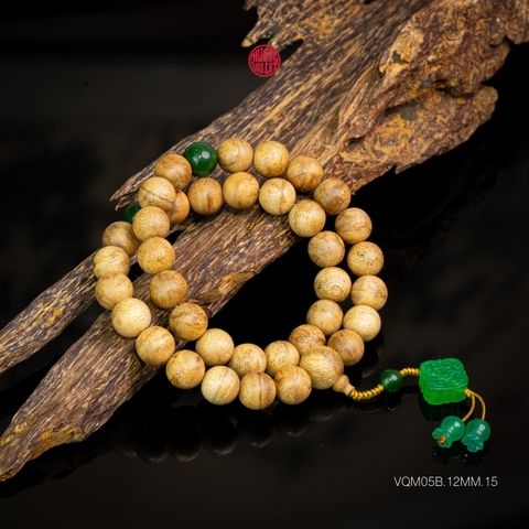 Chuỗi trầm hương Niệm Phật 36 hạt 12 li banh mix đá xanh