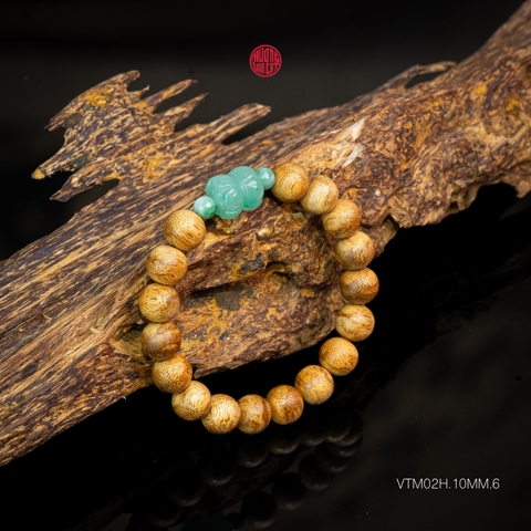 Vòng trầm hương banh già tròn 10 li mix ngọc đài sen