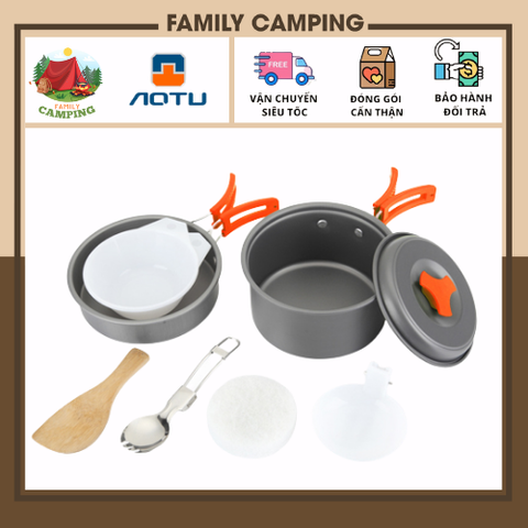 Bộ nồi chảo nấu ăn gấp gọn có túi đựng du lịch, cắm trại 07 món tiện ích chính hãng AoTu AT6385