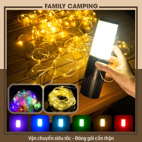 Đèn trang trí dây đèn di động dài 15 mét với đèn LED, dùng để trang trí lều cắm trại làm sáng không gian ngoài trời
